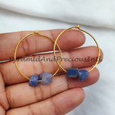 Natural Blue Tanzanite Earrings, 14K Gold Plated Earring, Round Earring, Blue Stone Earring, Sold By Pair